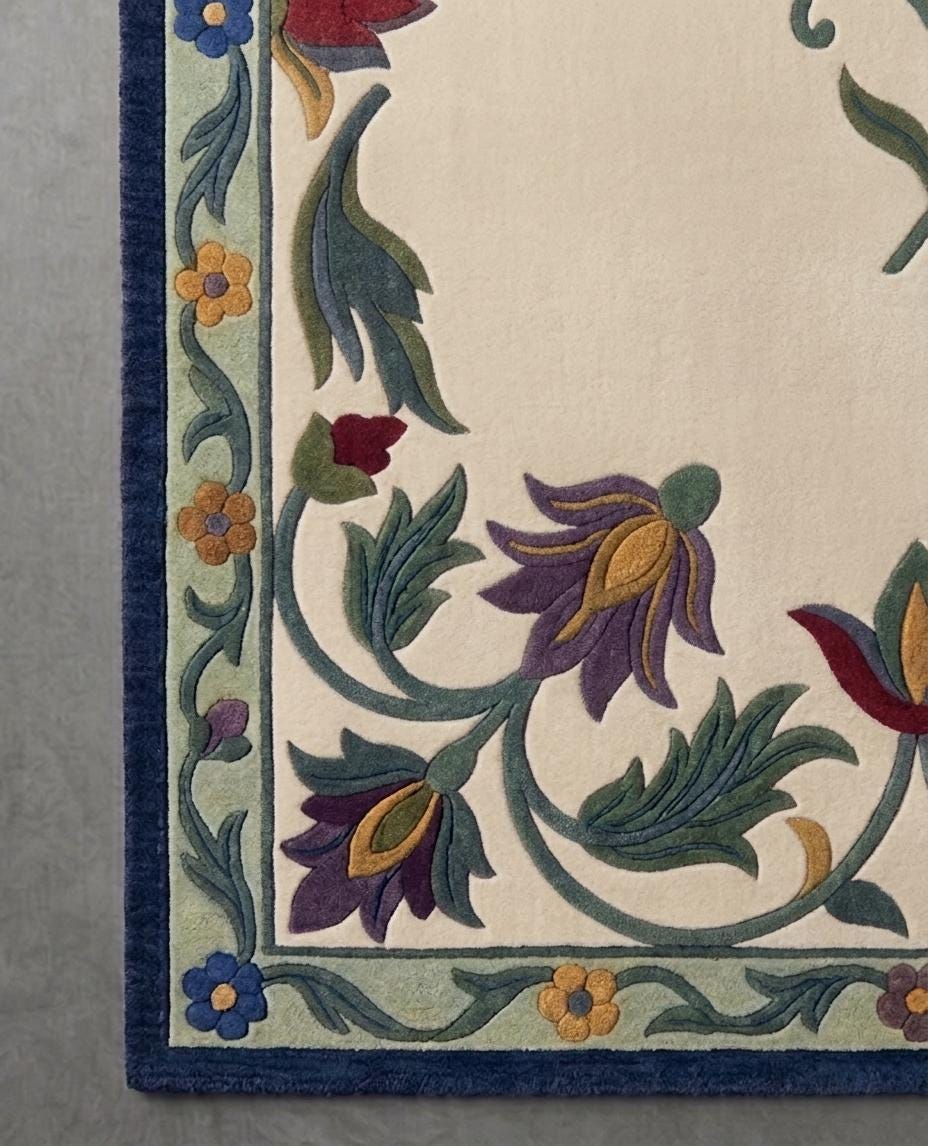 Wool Rug Bordered Design Buy Hand Tufted Wool Rug, Floral Border Carpet, Traditional Botanical ...