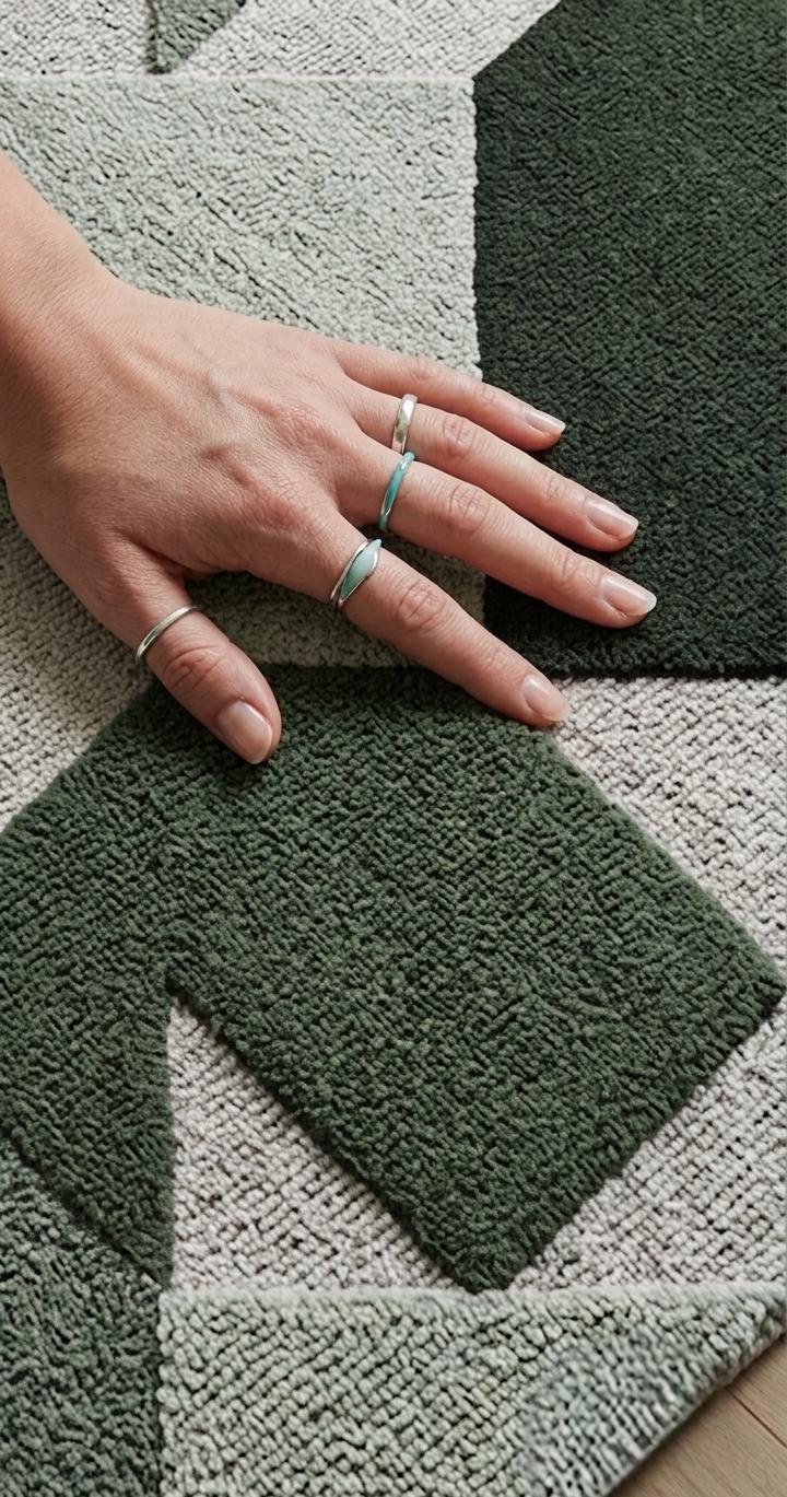 Hand Tufted Loop Pile Wool Rug, Modern Geometric Area Rug, Green ...