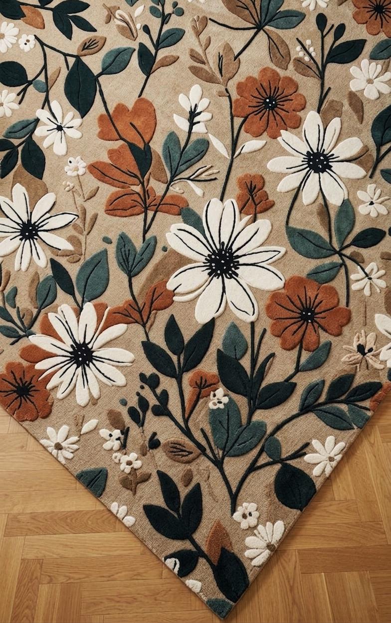 Hand-tufted Botanical Floral Wool Rug, Beige Green Modern Carpet - Etsy