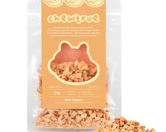 Salmone liofilizzato a pezzetti per cani e gatti, snack sani ad alto contenuto proteico e Omega 3, senza cereali e senza additivi, ideale da aggiungere al pasto.