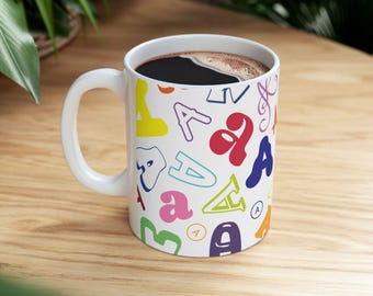 Letter A Coffee Mug Colorful Alphabet Letter Mug Ceramic Cup Personalized Initial Coffee Lover Tea Drinker Birthday Anniversary Gift Idea