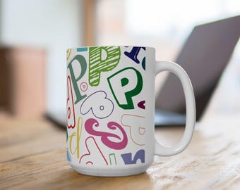 Letter P Coffee Mug Colorful Alphabet Letter Mug Ceramic Cup Personalized Initial Coffee Lover Tea Drinker Birthday Anniversary Gift Idea