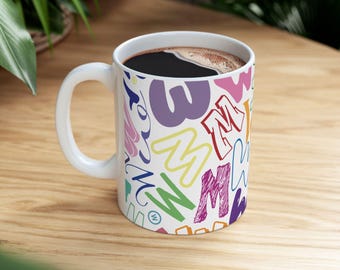 Letter W Coffee Mug Colorful Alphabet Letter Mug Ceramic Cup Personalized Initial Coworker Gift Office Desk Birthday Retirement Name