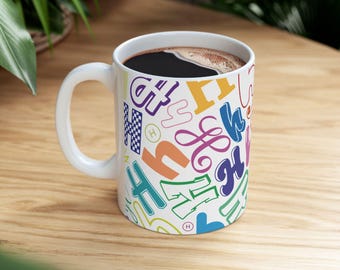 Letter H Coffee Mug Colorful Alphabet Letter Mug Ceramic Cup Personalized Initial Coworker Gift Office Desk Birthday Retirement Name