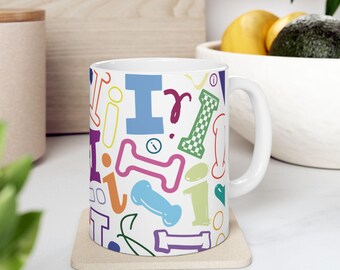 Letter I Coffee Mug Colorful Alphabet Letter Mug Ceramic Cup Personalized Initial Everyday Birthday Gift Friend Family Anniversary Name