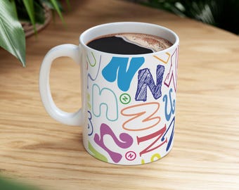 Letter N Coffee Mug Colorful Alphabet Letter Mug Ceramic Cup Personalized Initial Everyday Birthday Gift Friend Family Anniversary Name