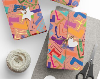 Letter L Wrapping Paper Colorful Alphabet Gift Wrap Peach Typography Pattern Personalized Initial Everyday Gift Wrap Birthday Party Favor