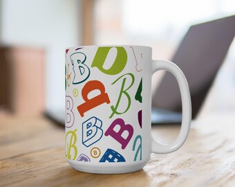 Letter B Coffee Mug Colorful Alphabet Letter Mug Ceramic Cup Personalized Initial Teacher Gift Appreciation School Staff Year End Name