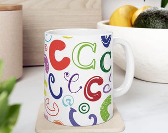 Letter C Coffee Mug Colorful Alphabet Letter Mug Ceramic Cup Personalized Initial Coworker Gift Office Desk Birthday Retirement Name