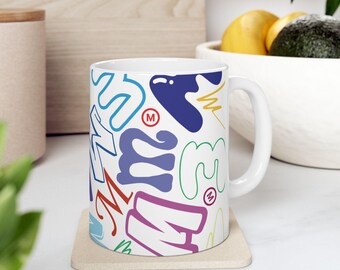 Letter M Coffee Mug Colorful Alphabet Letter Mug Ceramic Cup Personalized Initial Coworker Gift Office Desk Birthday Retirement Name