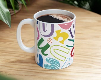 Letter U Coffee Mug Colorful Alphabet Letter Mug Ceramic Cup Personalized Initial Coffee Lover Tea Drinker Birthday Anniversary Gift Idea