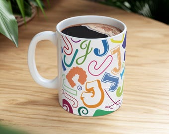 Letter J Coffee Mug Colorful Alphabet Letter Mug Ceramic Cup Personalized Initial Housewarming Hostess Gift New Home Apartment Name