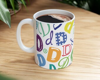 Letter D Coffee Mug Colorful Alphabet Letter Mug Ceramic Cup Personalized Initial Everyday Birthday Gift Friend Family Anniversary Name