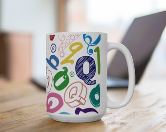 Letter Q Coffee Mug Colorful Alphabet Letter Mug Ceramic Cup Personalized Initial Teacher Gift Appreciation School Staff Year End Name