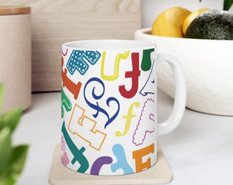 Letter F Coffee Mug Colorful Alphabet Letter Mug Ceramic Cup Personalized Initial Coffee Lover Tea Drinker Birthday Anniversary Gift Idea