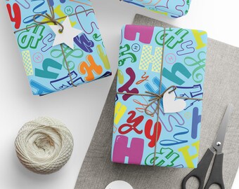 Letter H Wrapping Paper Colorful Alphabet Gift Wrap Light Blue Typography Pattern Initial Everyday Gift Wrap Birthday Party Favor