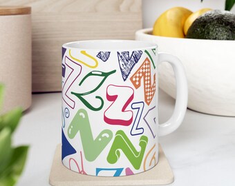 Letter Z Coffee Mug Colorful Alphabet Letter Mug Ceramic Cup Personalized Initial Coffee Lover Tea Drinker Birthday Anniversary Gift Idea