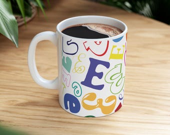 Letter E Coffee Mug Colorful Alphabet Letter Mug Ceramic Cup Personalized Initial Housewarming Hostess Gift New Home Apartment Name