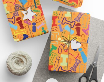 Letter I Wrapping Paper Colorful Alphabet Gift Wrap Orange Typography Pattern Personalized Initial Birthday Baby Shower Kids Rainbow Name
