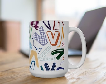 Letter V Coffee Mug Colorful Alphabet Letter Mug Ceramic Cup Personalized Initial Teacher Gift Appreciation School Staff Year End Name