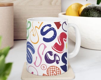 Letter S Coffee Mug Colorful Alphabet Letter Mug Ceramic Cup Personalized Initial Everyday Birthday Gift Friend Family Anniversary Name