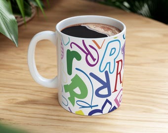 Letter R Coffee Mug Colorful Alphabet Letter Mug Ceramic Cup Personalized Initial Coworker Gift Office Desk Birthday Retirement Name