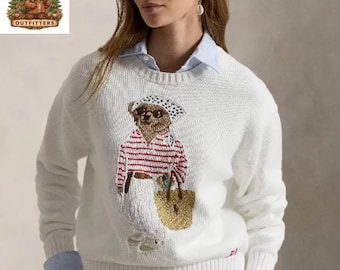 Authentic Ralph Lauren White Polo Bear Sweater | Iconic Bear Design Jumper