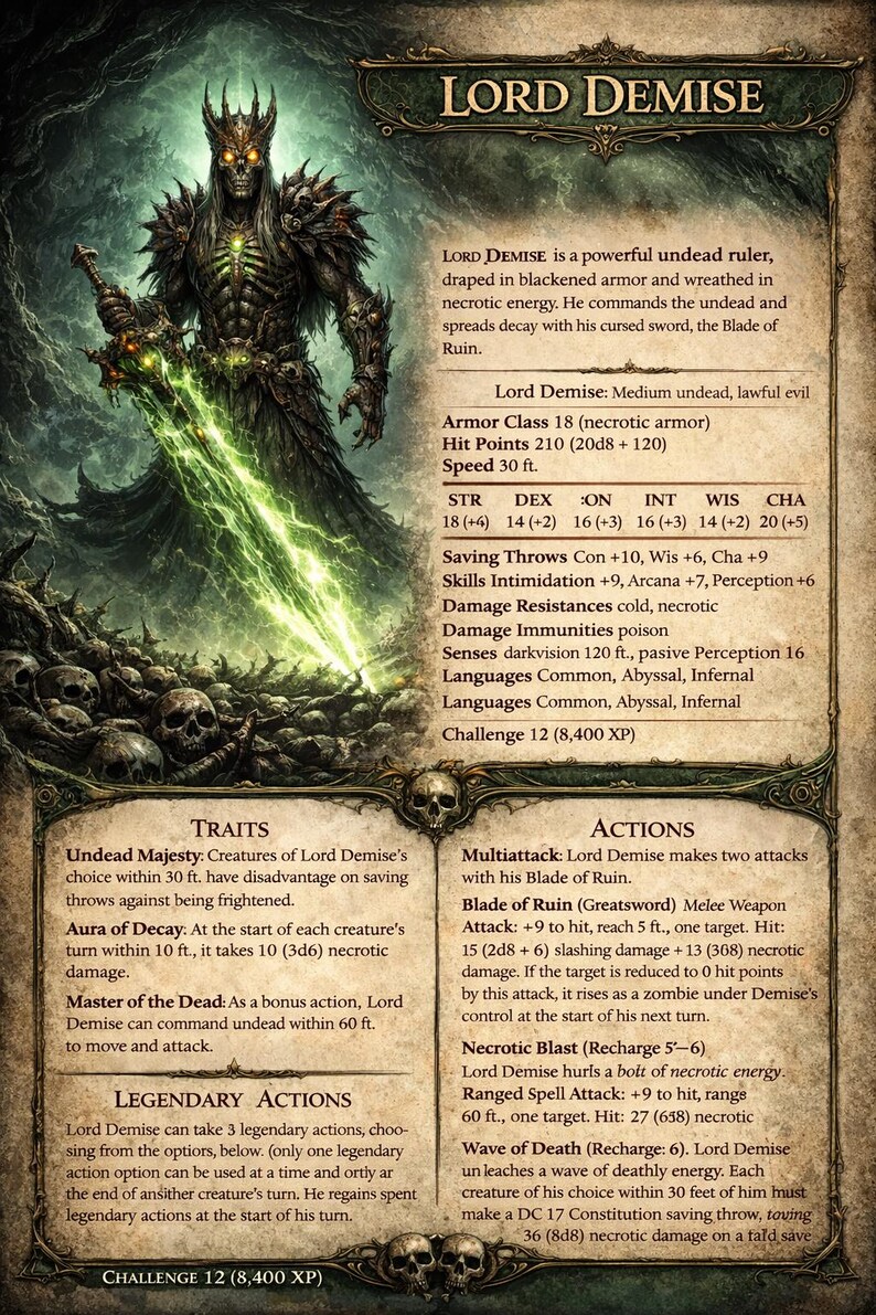 Undead Ruler Lord Demise Boss Monster Poster | Dark Fantasy Undead Villain (digital ...