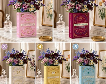 Vase à fleurs en forme de livre Bridgerton, vase floral abeille et couronne style Régence, centre de table floral Julia Quinn, cadeau pour lecteur, cadeau pour amoureux des livres