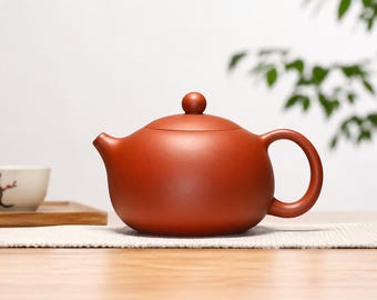 Handmade Chinese Yixing Teapot 400ml – Red Clay Ceramic Teapot with Built-in Filter – Kung Fu Tea Pot for Loose Leaf Tea – Minimalist Tea Se