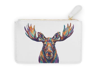 Bolsa de mão pequena com estampa colorida de cabeça de alce