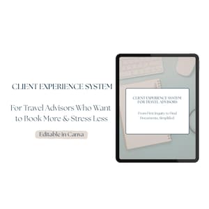 Travel Advisor Client Workflow System | Email Templates, Discovery Call Script (Canva Template)
