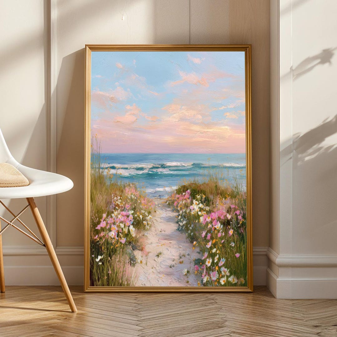 Coastal Beach Wildflowers Poster - Painterly Textured Impasto, Light ...
