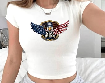 Camiseta para bebé USA 250 Freedom, camiseta con gráfico de águila patriótica, camiseta America 1776, top corto del 4 de julio, diseño de camiseta para bebé Bella Canvas 1010 1