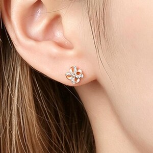 Dainty Pinwheel Stud Earrings, 925 Sterling Silver for Sensitive Ears, Gift for her