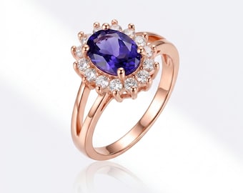 Oval Vivid Blue Natural Sapphire Diamond Halo Ring, 18K Gold Engagement Anniversary Gift