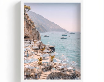 Arte mural de la costa mediterránea, lámina de arte oceánico, playa italiana, estética veraniega, decoración vintage imprimible, obra de arte digital descargable MCIT0012