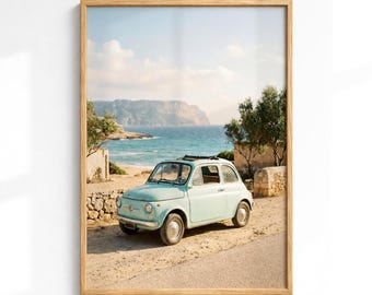 Decoración de pared de la Riviera italiana, lámina vintage de Fiat Mint, póster de la costa italiana, decoración para casa de playa mediterránea, arte retro europeo de verano MCIT0016