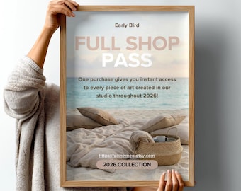 Pase completo para la tienda 2026, arte mural costero mediterráneo, decoración veraniega imprimible de gran tamaño, paquete de láminas artísticas, acceso anticipado de edición limitada.