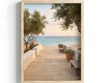 Mediterranean Coastal Wall Art, Italy Summer Print, Coastal Path Landscape, Aegean Sea Poster, Olive Tree Boho Printable Art MCIT0020