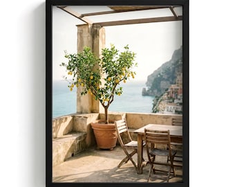 Arte mural mediterráneo costero, lámina de arte playero, póster de viaje de Italia, decoración vintage imprimible, obra de arte costera veraniega descargable MCIT0003