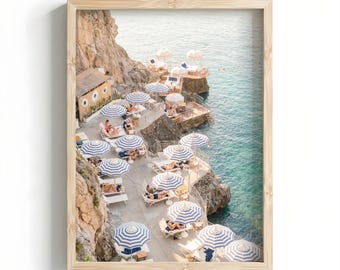 Lámina del Club de Playa de la Costa Amalfitana, Decoración de Pared de la Riviera Italiana, Póster de la Costa Mediterránea, Arte de Acantilados Costeros, Foto de Viaje de Verano MCIT0013