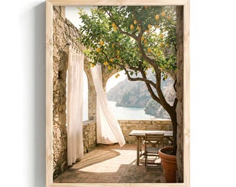 Decoración de pared veraniega con motivos costeros, lámina de arte mediterráneo, póster de la costa italiana, decoración vintage imprimible, obra de arte descargable MCIT0004