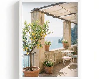 Lámina decorativa de pared con motivos costeros, póster de playa mediterránea, decoración de la costa de Amalfi, paisaje oceánico, decoración de verano para el hogar inspirada en Italia MCIT0005