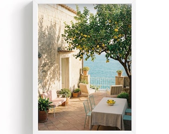 Lámina de arte mediterráneo, arte mural de la costa italiana, póster imprimible de playa, decoración vintage, obra de arte veraniega costera descargable MCIT0001