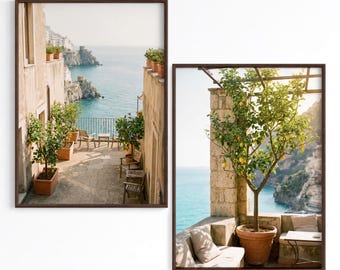 Juego de 2 láminas decorativas de la Costa Amalfitana, láminas de la costa mediterránea, decoración costera italiana, póster de limonero, fotografía de viajes en tonos neutros MCIT0014
