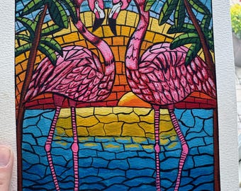Colorful Flamingo Painting, Tropical Bird Wall Art, Original Gouache Painting, Flamingo Artwork, 6 in. x 8 in. Gouache Painting (Unframed)