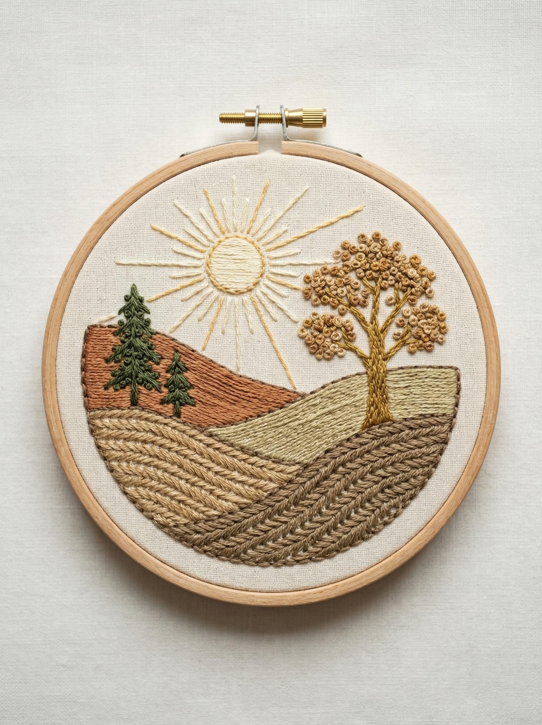 Nature Landscape Embroidery Kit – Textured Sun, Hills, Trees DIY Craft ...