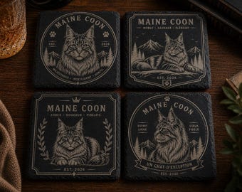 Gegraveerde leisteen onderzetter, gepersonaliseerd kattenliefhebber cadeau, aangepaste drinkmatten voor ras, rustiek huisdierdecor, lasergeëtste stenen accessoires