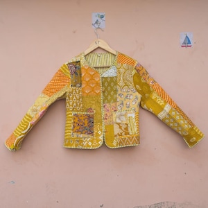 Patchwork Cotton Quilted Jacket Bohemian Winter wear Coat Reversible Short Jacket For Women's Handmade Stripe Piping Coat Boho New Style